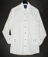 LLOYD&JEFFERSON_Piękna KOSZULA_biała podkreślona granatem elegancka_SLIM_M