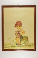 OBRAZ AKWARELA CHŁOPIEC Z AKORDEONEM SYGN. 1934 r ZOBACZ