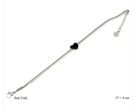Bransoletka stal chirurgiczna 316L serce czarne elegancka 17+4 cm
