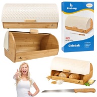 CHLEBAK DREWNIANY DUŻY BAMBUSOWY NA PIECZYWO BEŻOWY Z NOŻEM BLUBERG