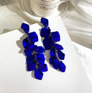 PŁATKI RÓŻ satynowe LEKKIE kolczyki CHABROWE kobalt niebieski szafirowe