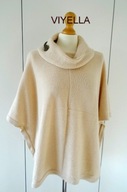 VIYELLA SWETER PONCHO BEŻOWE Z GOLFEM 44