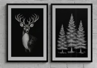 A2 ZESTAW DWÓCH PLAKATÓW PLAKAT JELEŃ, BIAŁE ŚWIERKI, BIAŁO-CZARNY