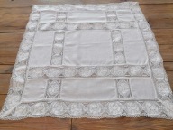 LNIANY ROMANTYCZNY OBRUSIK I SERWETA KORONKI RÓŻE 87x87 i 41x43 nr.49