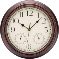 ZEGAR ŚCIENNY RETRO VINTAGE 30 CM TERMOMETR HIGROMETR DUŻY CICHY