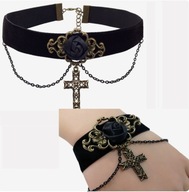 Gotycka kolia naszyjnik choker i bransoletka krzyż retro vintage N144z