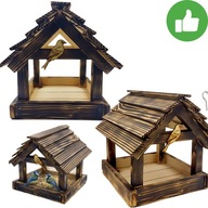 KARMNIK DLA PTAKÓW DREWNIANY OPALANY XXL SOLIDNY DUŻY DO OGRODU + KARMA