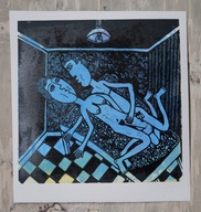 Czułość. 30 × 30 cm. 2025 r. (linoryt kol.)