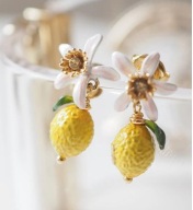 KOLCZYKI EMALIOWANE szkliwo cytryny kwiaty nocy