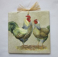 Robótkownia Obrazek na kafelku 15x15 Ptak ptaki Kogut kura Dropiata para