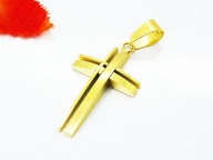 Zawieszka do łańcuszka złoty krzyżyk 3D paski stal chirurgiczna Z312