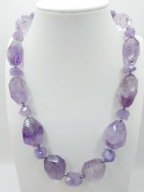 NASZYJNIK Ametyst BRYŁY XXL 29mm Hematyt JASNY 51cm