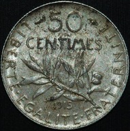 Francja - 50 Centimes 1915 - około menniczy egzemplarz