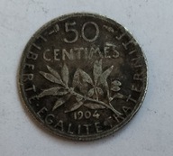 moneta srebro Francja 50 centimes 1904