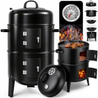 GRILL WĘGLOWY OGRODOWY 3w1 WĘDZARNIA BECZKA OGRODOWA PALENISKO + TERMOMETR