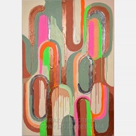 Abstrakcja farba olejna bryły złocenia różowy plamy obraz na płótnie 58x85