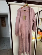 Kardigan długi ciepły pudrowy róż PAPARAZZI FASHION