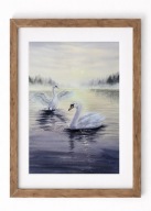 Akwarela "Para łabędzi o poranku” obraz autorska seria ptaków23x31 oryginał