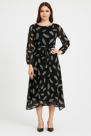 Wallis czarna sukienka asymetryczna XL 42 elegancka z piórkami