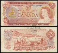 BNA - KANADA 2 Dolary Dollars 1974 RW # P86a # seria dwuliterowa # F/VF