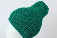 Wełniana czapka Eskimo - rękodzieło, M/L, papuzia zieleń, wełna, ciepła