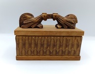 Szkatułka ręcznie rzeźbiona dwa walczące koguty 16cm - stara kolekcjonerska