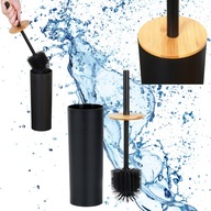 CZARNA SZCZOTKA SILIKONOWA TOALETOWA WC Z POJEMNIKIEM STOJĄCA BAMBUS