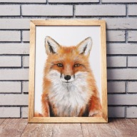 Dekoracyjny PLAKAT artystyczny A3 LIS zwierzęta leśne MONTESSORI