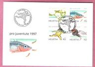 Szwajcaria 1997 FDC fauna, ryby, żaby, ptak bekas batalion