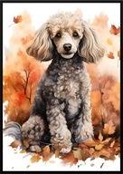 A2 59,4x42 PLAKAT OBRAZ PIES PUDEL, JESIEŃ AKWARELA, NA PREZENT, DO DOMU...