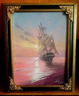 ŚWIT NAD BRZEGIEM MORZA-OBRAZ OLEJNY NA PŁÓTNIE-48X38