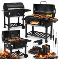 GRILL WĘGLOWY OGRODOWY DUŻY Z POKRYWĄ ŻELIWNY RUSZT PŁYTA KAMIEŃ DO PIZZY