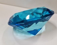 Kryształ duży średnica 10 cm szlif brylantowy przycisk do papieru błękit