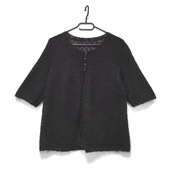 Sweterek Krótki Rękaw Ażurowy Moherowy Puszysty Czarny