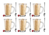 ZESTAW 6 SZKLANEK 300 ML Z ŁYŻECZKAMI DŁUGIMI DO KAWY I HERBATY SPOTKANIE