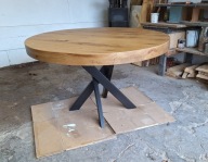 Stół debowy okrągły 130 cm Pogrubiany 8 cm Loft