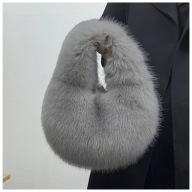 Damska Torebka Old Money – Mała Tote z Sztucznego Futra, Zamek, Szara