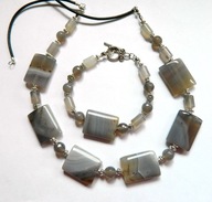 Uspokajający szary agat, elegancki naszyjnik i bransoletka zestaw biżuterii