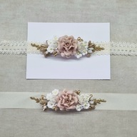 Zestaw kremowa koronkowa opaska oraz pasek do sukienki chrzest sesja