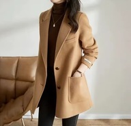MODNY STYLOWY PŁASZCZ ZIMOWY DAMSKI JESIENNY ELEGANCKI DŁUGI WEŁNIANY