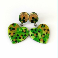 Duże Zielone Kolczyki Serduszka Kolorowe Serca Biżuteria Handmade Panterka