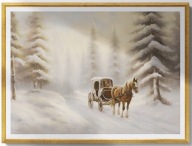 A2 PLAKAT OBRAZ, PLAKAT KOŃ POWÓZ KONNY BRYCZKA ZIMA ŚNIEG