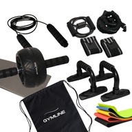 ZESTAW SET DO ĆWICZEŃ - AB WHEEL, GUMY, SKAKANKA, UCHWYTY DO POMPEK, WOREK