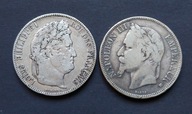 Francja. Dwie srebrne monety, 2 x 5 Franków.