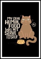 A2 ŚMIESZNY PLAKAT Z KOTEM KOT, HUMOR, MY DEAR HUMAN FOOD WILL NOT SERVE...