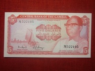 GAMBIA, 5 DALASIS, P-5c, 1971-1987, UNC, BARDZO RZADKI