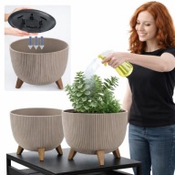 DONICZKA DONICA OSŁONKA NA NÓŻKACH + WKŁAD KWIETNIK 29 CM BEŻOWA PRĄŻKOWANA