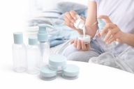 Zestaw Podróżny Kosmetyczka + Butelki 7 el.| Bagaż Podręczny | Wielorazowy