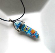 Niebieski szkło weneckie - Millefiori, wisiorek na rzemyku