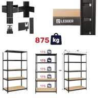 REGAŁ MAGAZYNOWY METALOWY LEGGER - CZARNY - UDŹWIG 850 KG - 180x60x40 CM